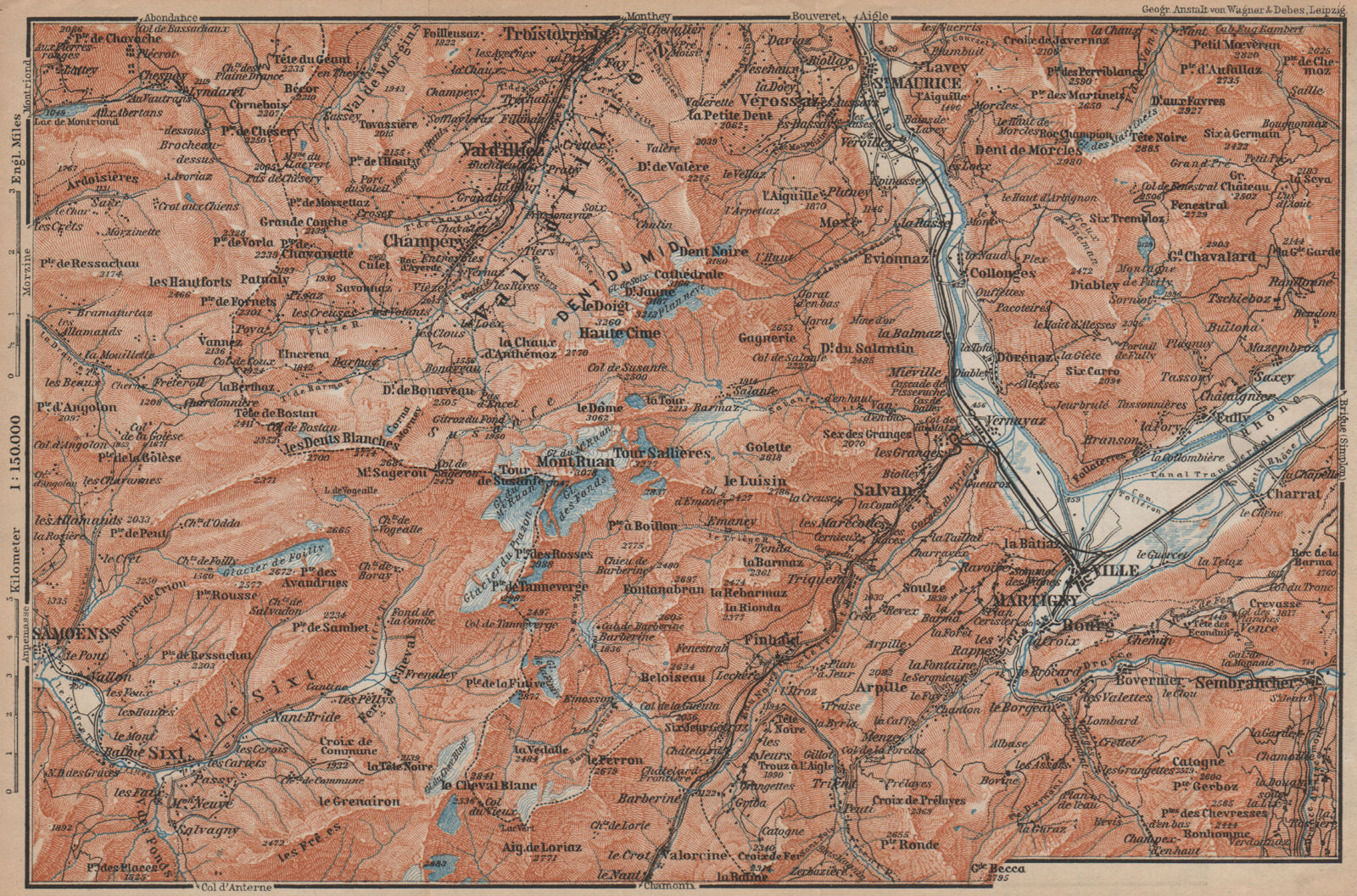 VAL D'ILLIEZ/DENT DU MIDI.Champéry Samoëns Avoriaz Martigny Morzinette 1907 map